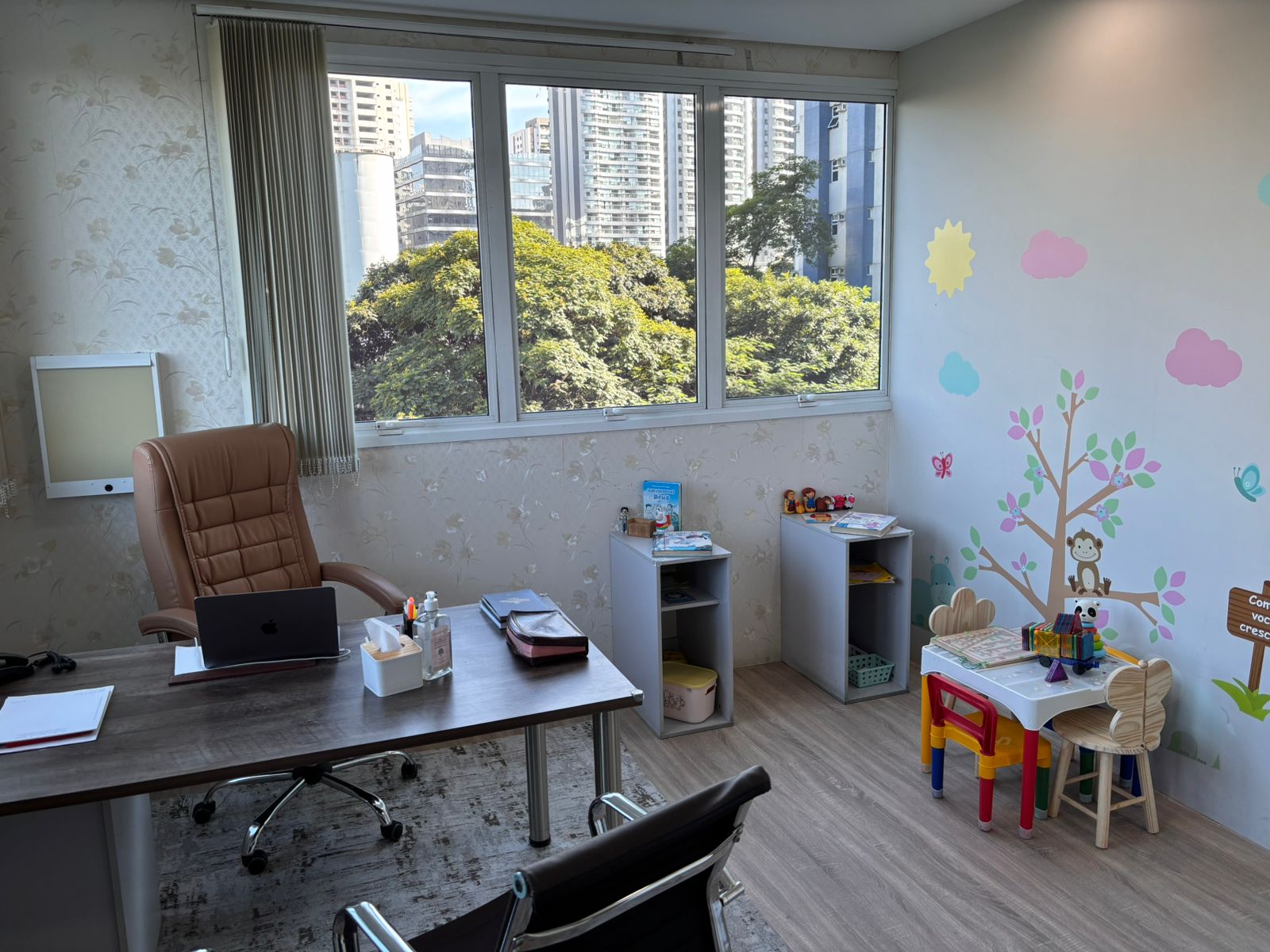 Consultório com vista para Moema e área de brinquedos